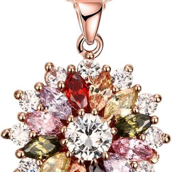 Neiman Marcus Christmas Rose Gold Plated Multi Gemstone Snowflake Necklace - Picture 5 of 5